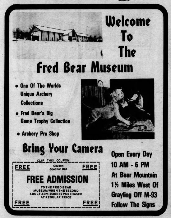 Fred Bear Museum  and Bear Mountain - 1976 Ad (newer photo)